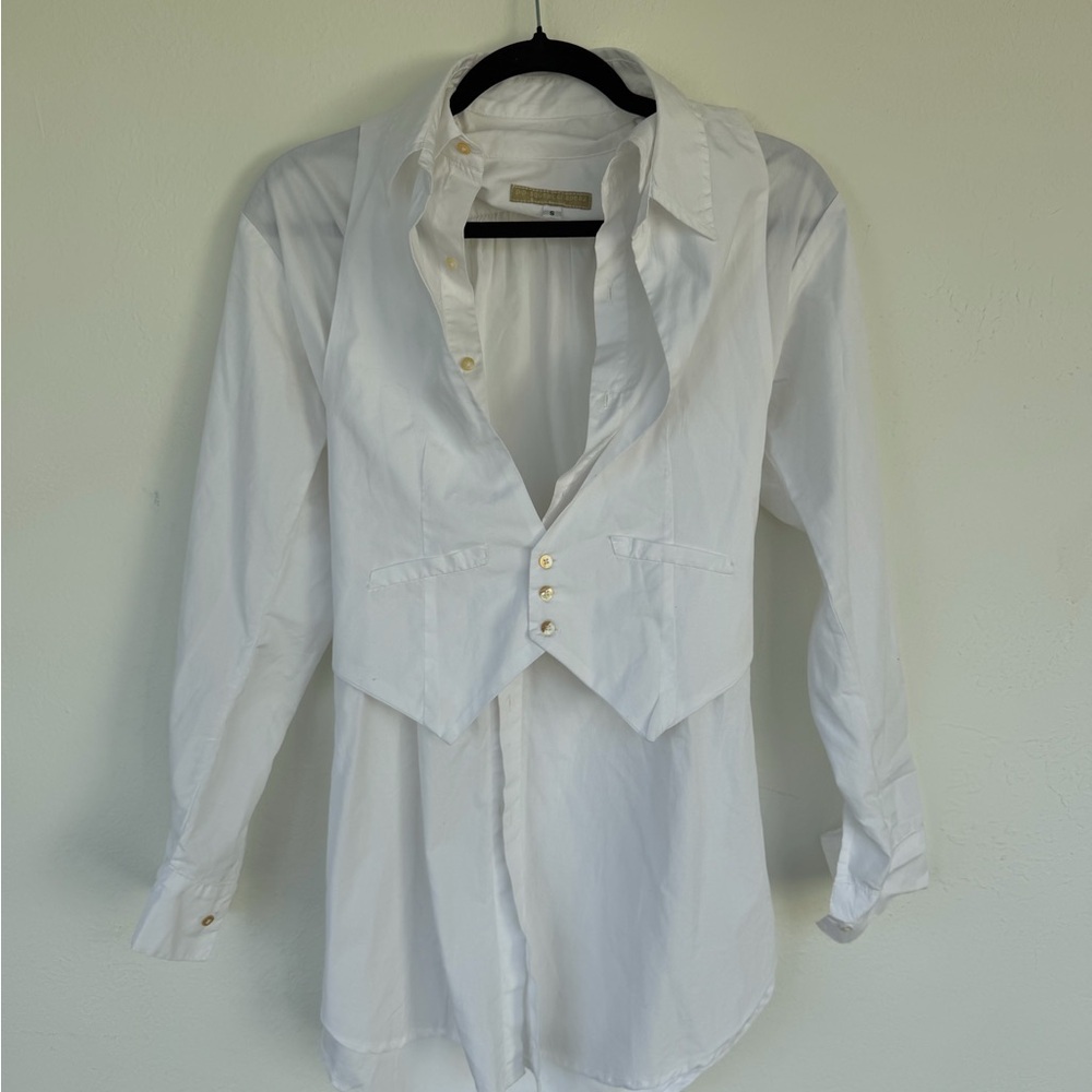 Pip-Squeak Chapeau White Button-Up Shirt with Vest Overlay